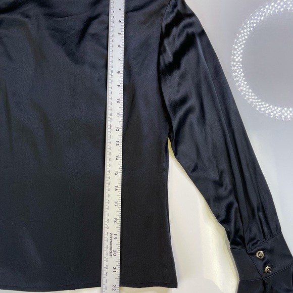 St. John Black Button Ruffle Silk Blouse Shirt 2 - Picture 6 of 11